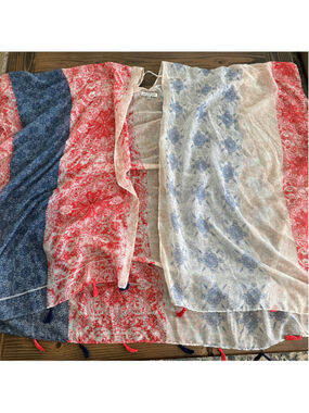 Woven Heart Swim Cover Up Women's S Red Blue Boho Kimono Tassel Beachwear
